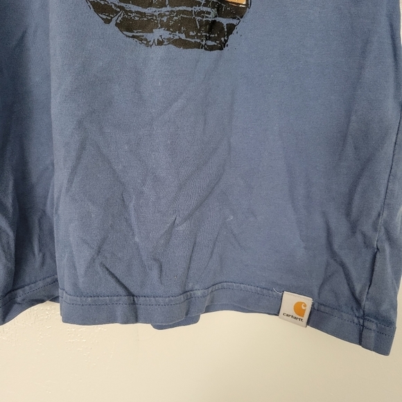Carhartt Blue Short Sleeve T-shirt Tan Logo Little Boys 6 - Picture 2 of 4
